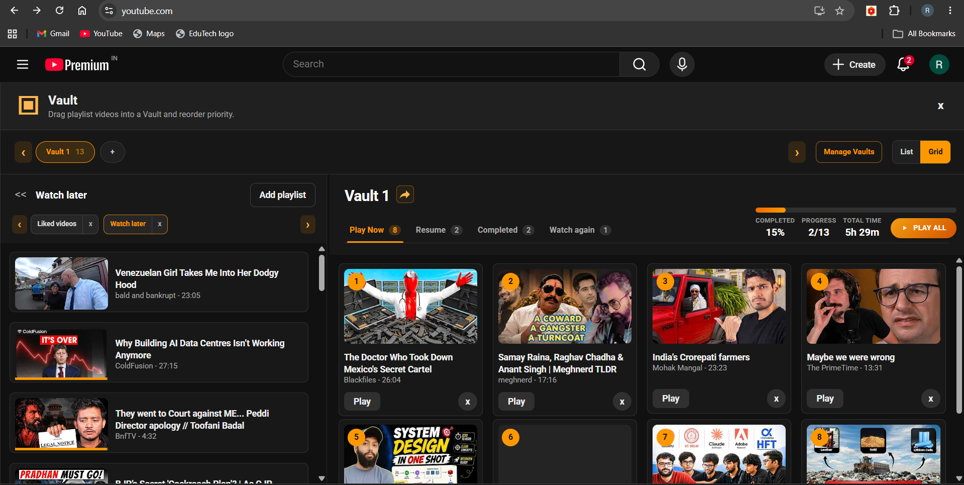 TubeHive Vault list and grid view